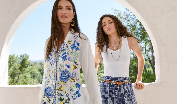 Models wearing embroidered and printed new arrivals items