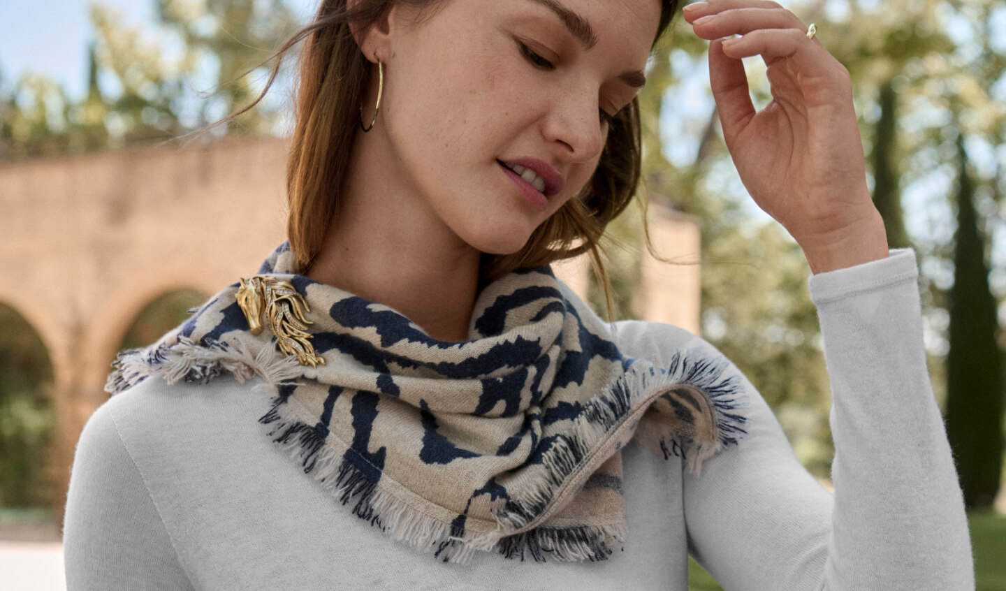 Model wearing scarf